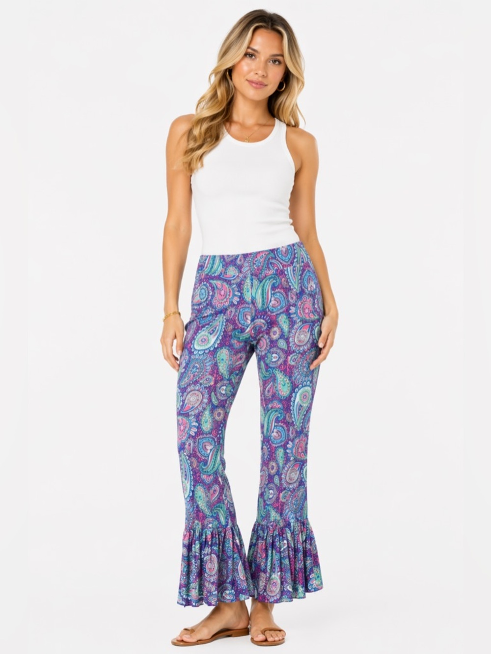 Simply Southern Size L/XL Colorful Paisley Flared Bell
Bottoms Women's Pants